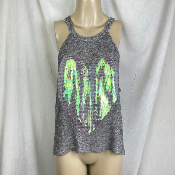 Victoria’s Secret PINK Gray Slouchy Sheer Tank Top Sweater Sequin Heart Size M - Picture 1 of 16